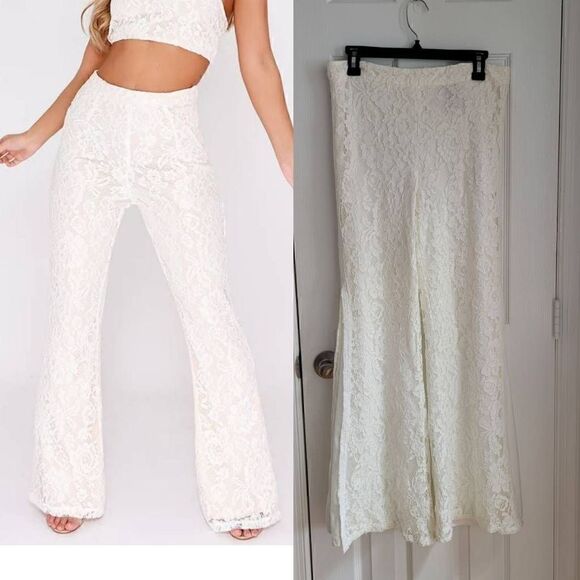 White Lace Bell Bottom V Cristina Pants 8 - Picture 1 of 8